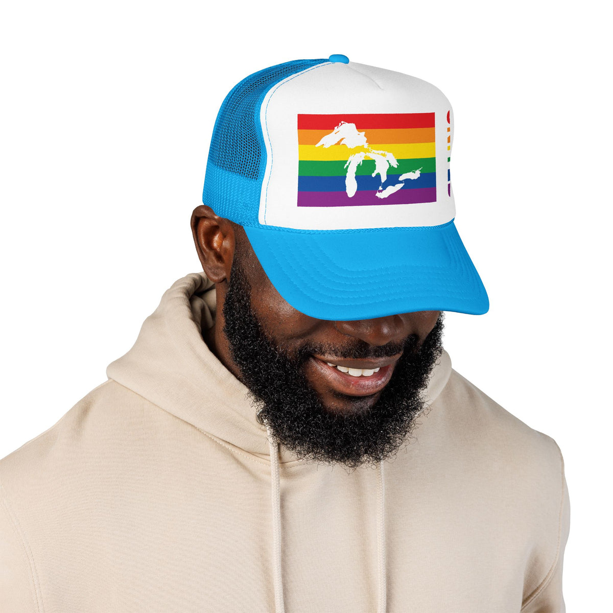 Great Lakes Region Rainbow Pride Flag "UNITED" Printed Foam Trucker Hat, Several Color Options
