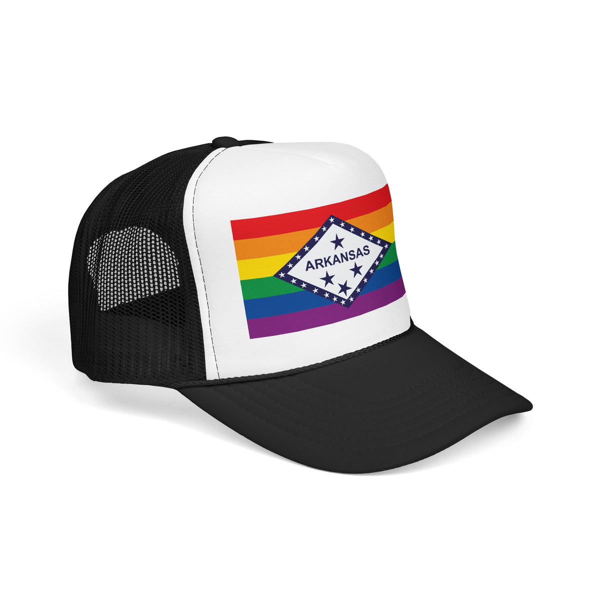 Arkansas Rainbow Pride Flag "UNITED" Printed Foam Trucker Hat, Several Color Options