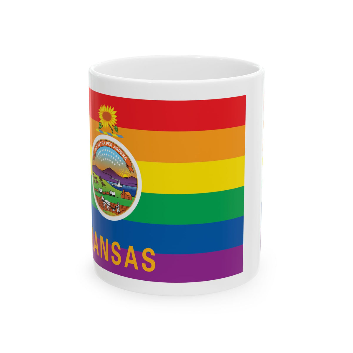 Kansas Rainbow Pride Flag "UNITED" Ceramic Mug