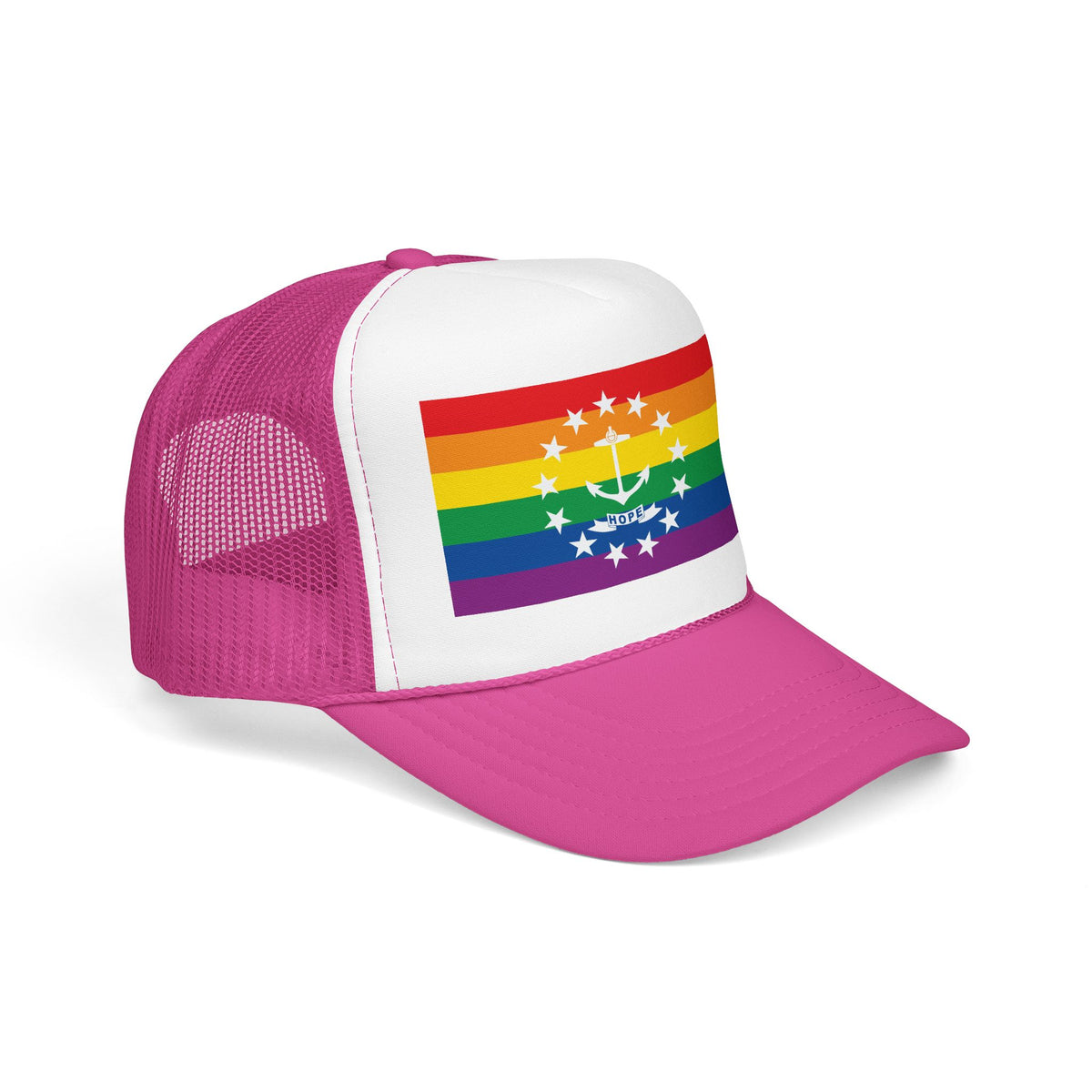 Rhode Island Rainbow Pride Flag "UNITED" Printed Foam Trucker Hat, Several Color Options