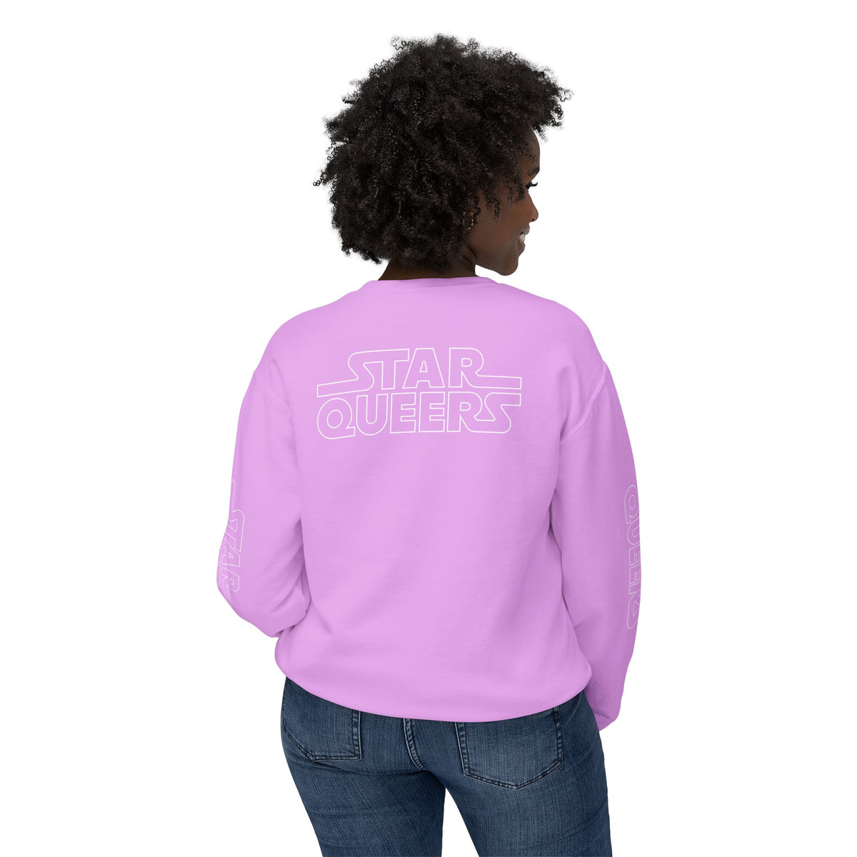 STAR QUEERS Graphic Universal Lightweight Crewneck Sweatshirt - Black and Neon Violet