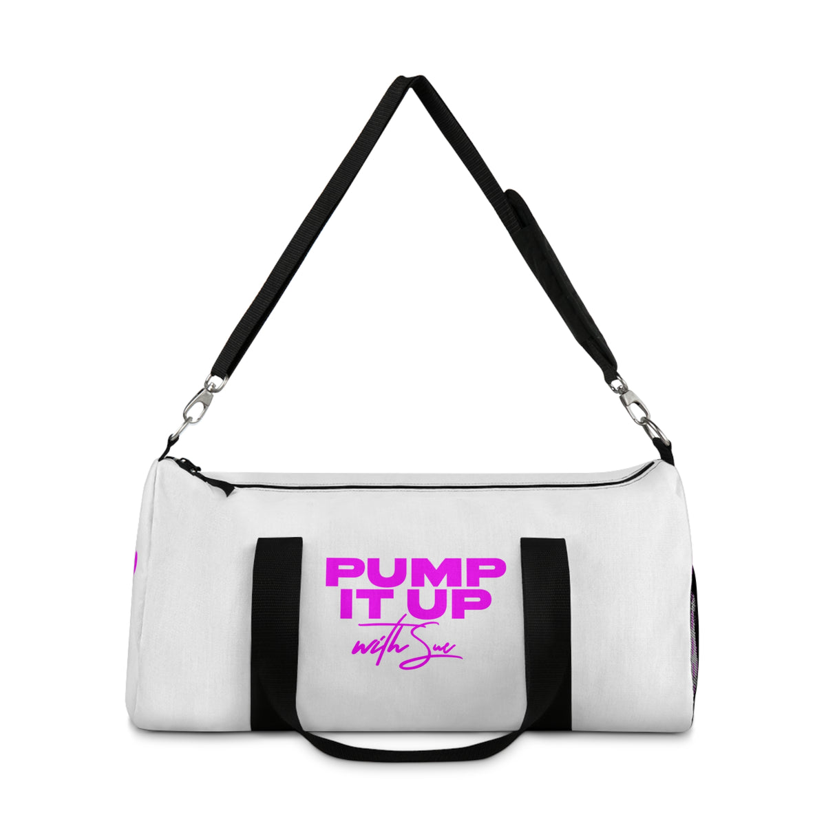 Pump It Up with Sue Duffel Bag - White with Magenta Deco