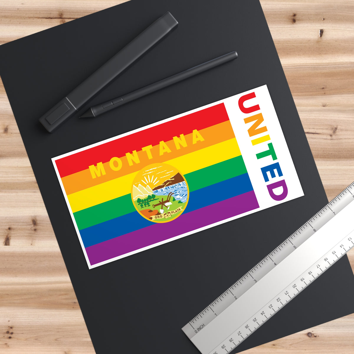 Montana Rainbow Pride Flag "UNITED" Bumper Sticker