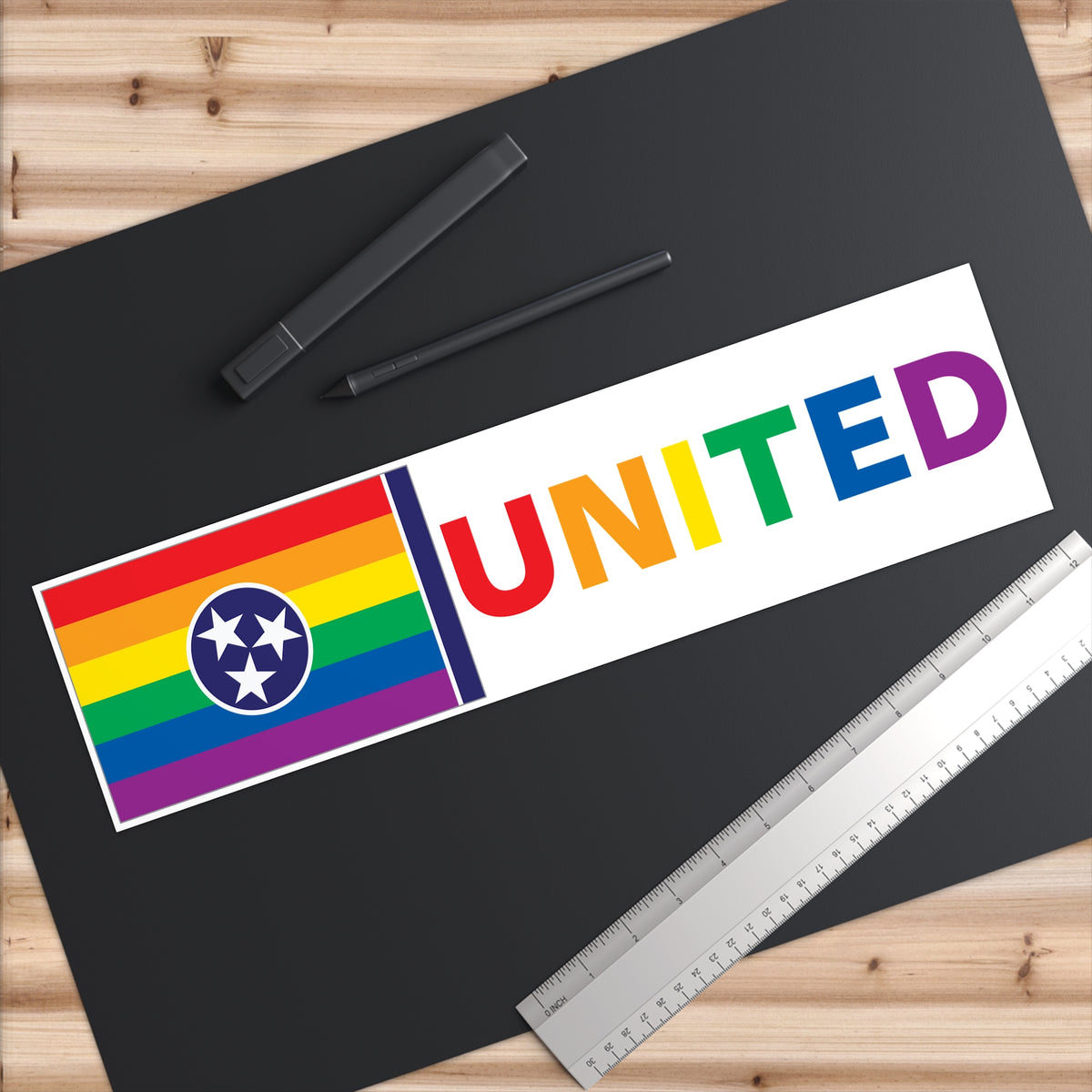 Tennessee Rainbow Pride Flag "UNITED" Bumper Sticker