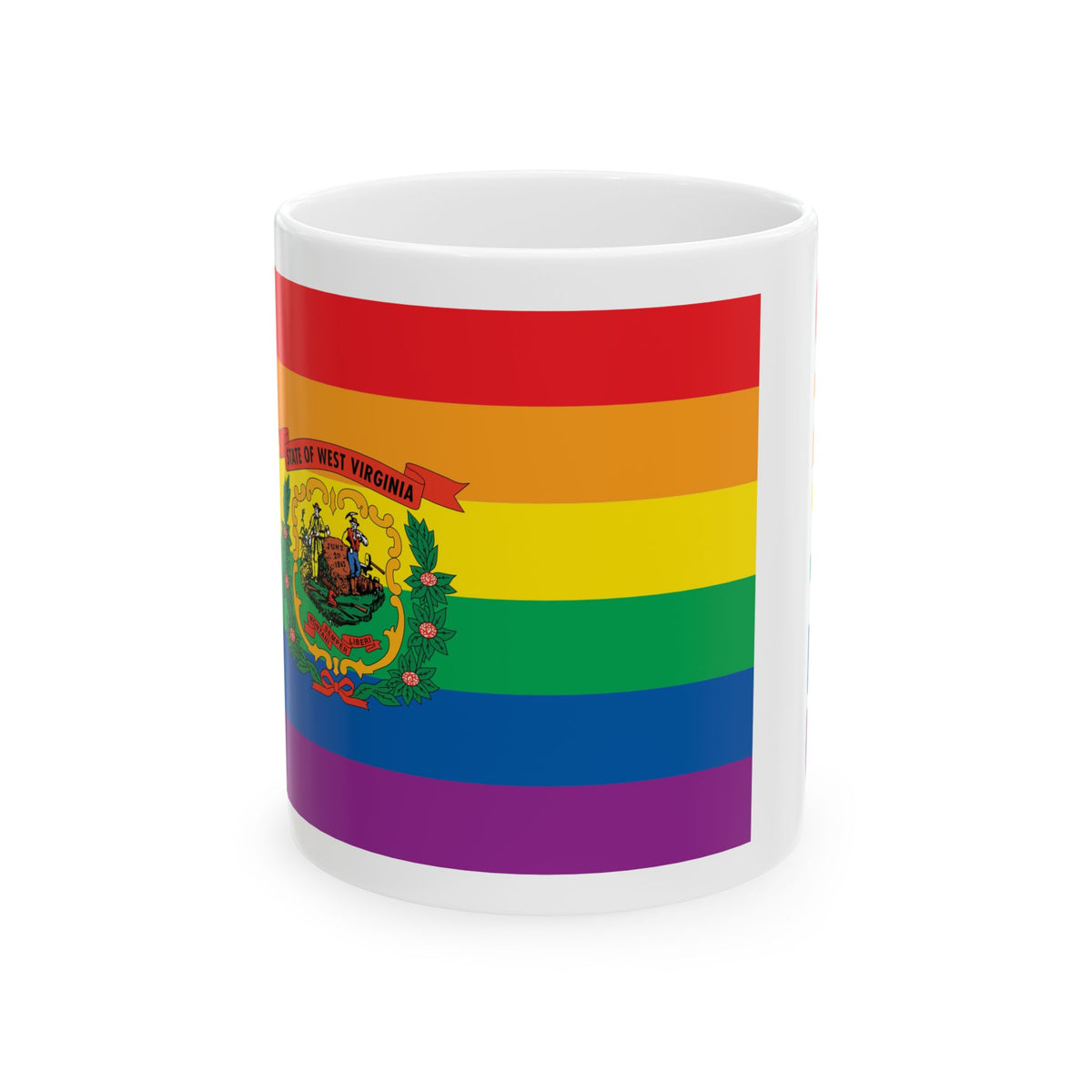 West Virginia Rainbow Pride Flag "UNITED" Ceramic Mug