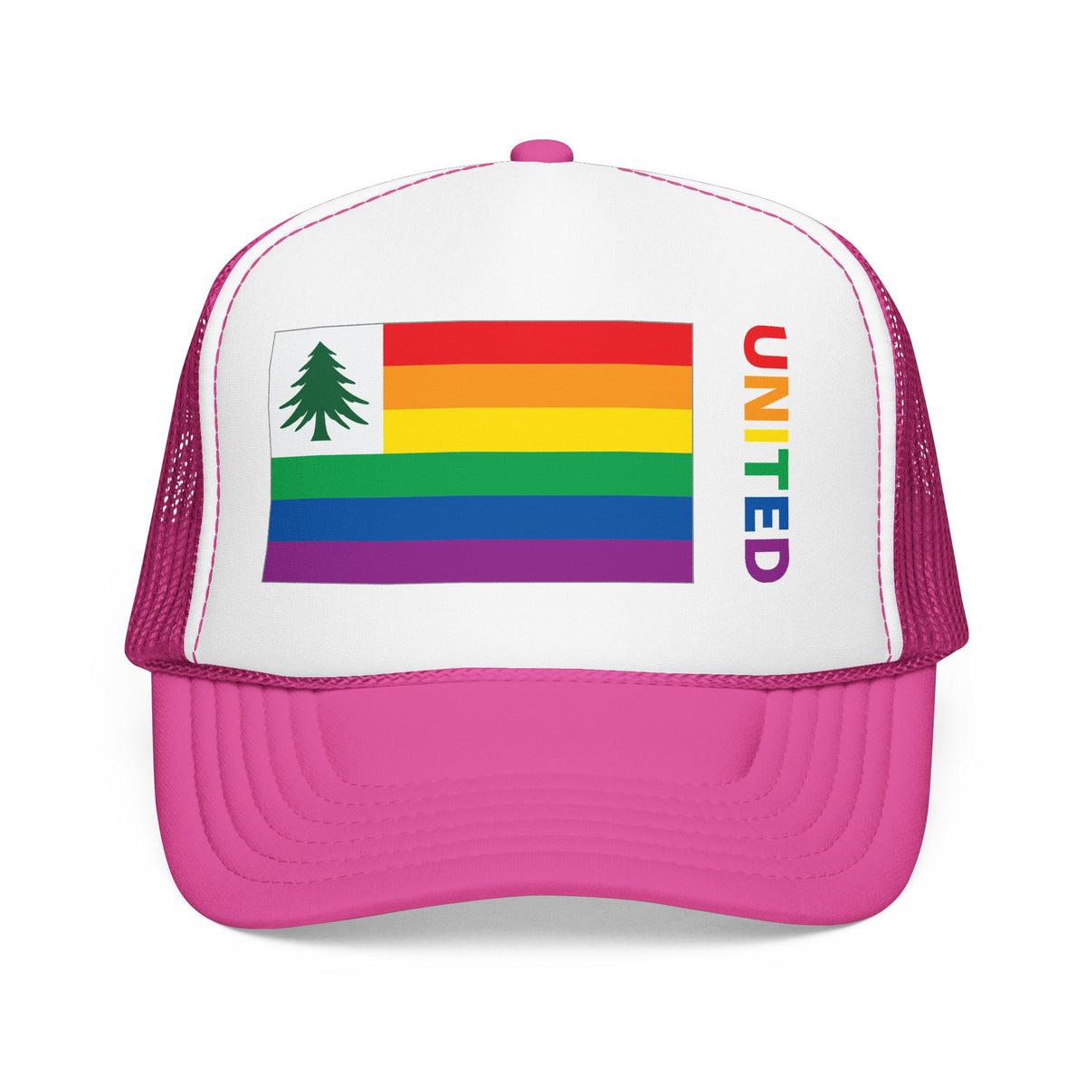 New England Rainbow Pride Flag "UNITED" Printed Foam Trucker Hat, Several Color Options