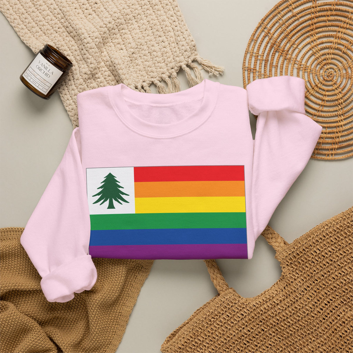 New England Rainbow Pride Flag Unisex Crewneck Sweatshirt, White, Black or Light Pink