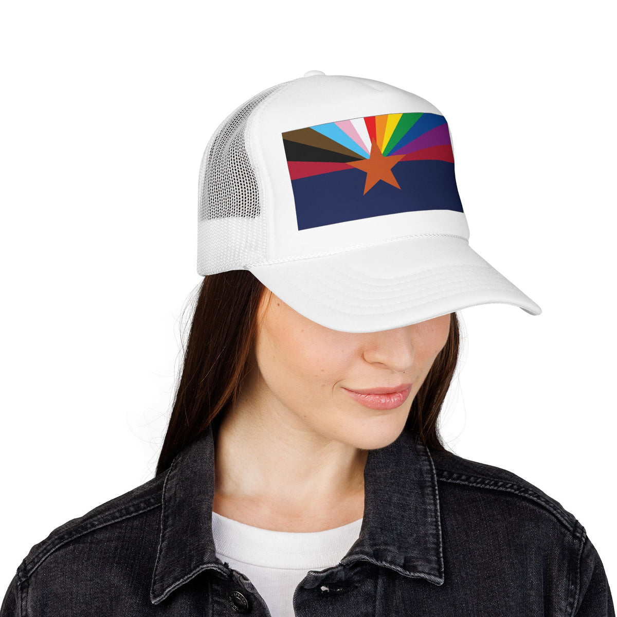 Arizona Rainbow Pride Flag "UNITED" Printed Foam Trucker Hat, Several Color Options