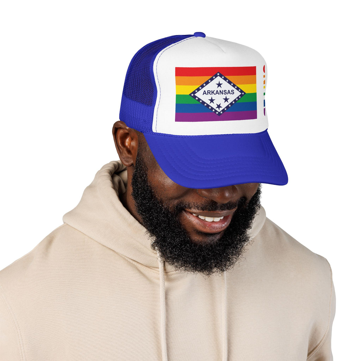 Arkansas Rainbow Pride Flag "UNITED" Printed Foam Trucker Hat, Several Color Options