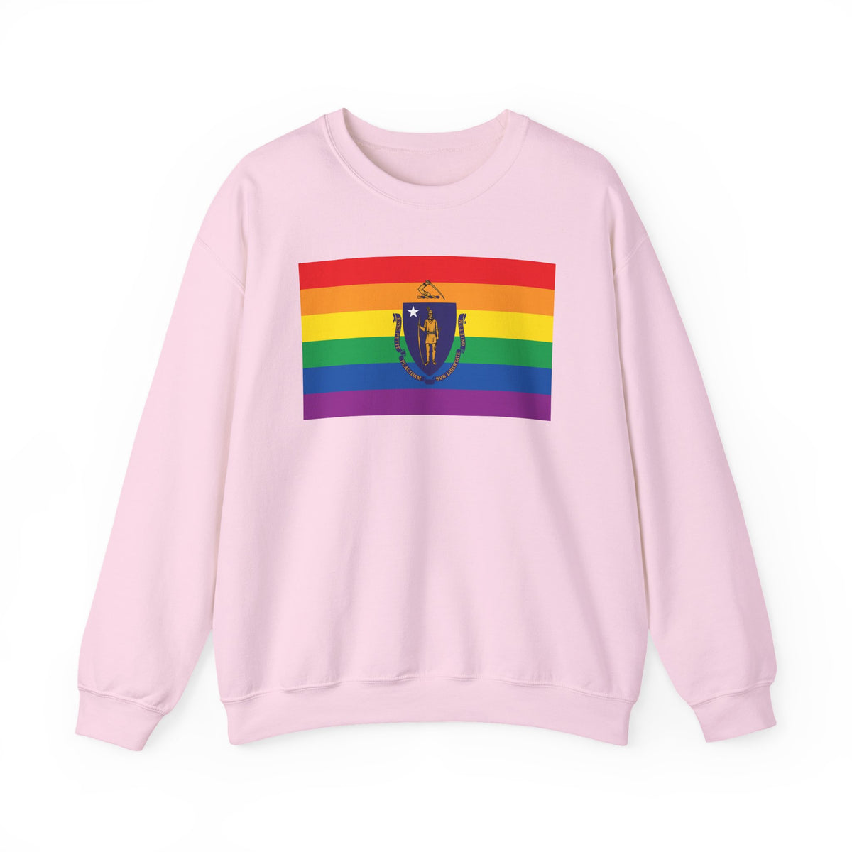 Massachusetts Rainbow Pride Flag Unisex Crewneck Sweatshirt, White, Black or Light Pink
