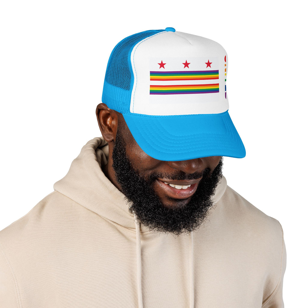 Washington, D.C. Rainbow Pride Flag "UNITED" Printed Foam Trucker Hat, Several Color Options