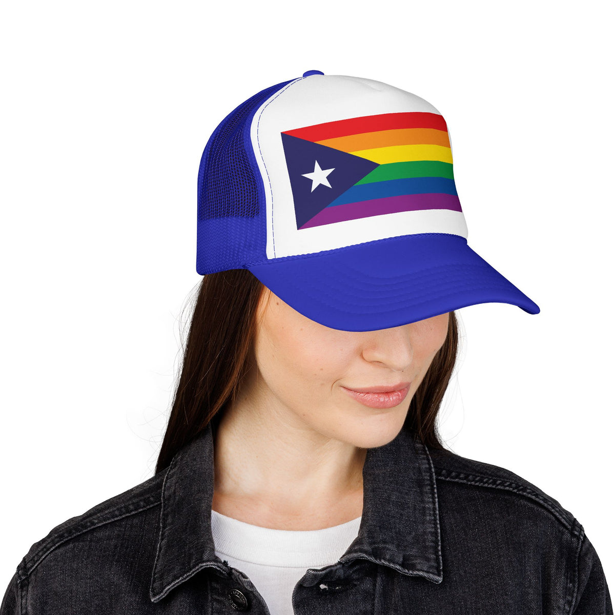 Puerto Rico Rainbow Pride Flag "UNITED" Printed Foam Trucker Hat, Several Color Options