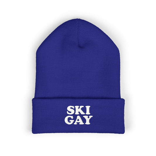 SKI GAY Knit Beanie - white deco