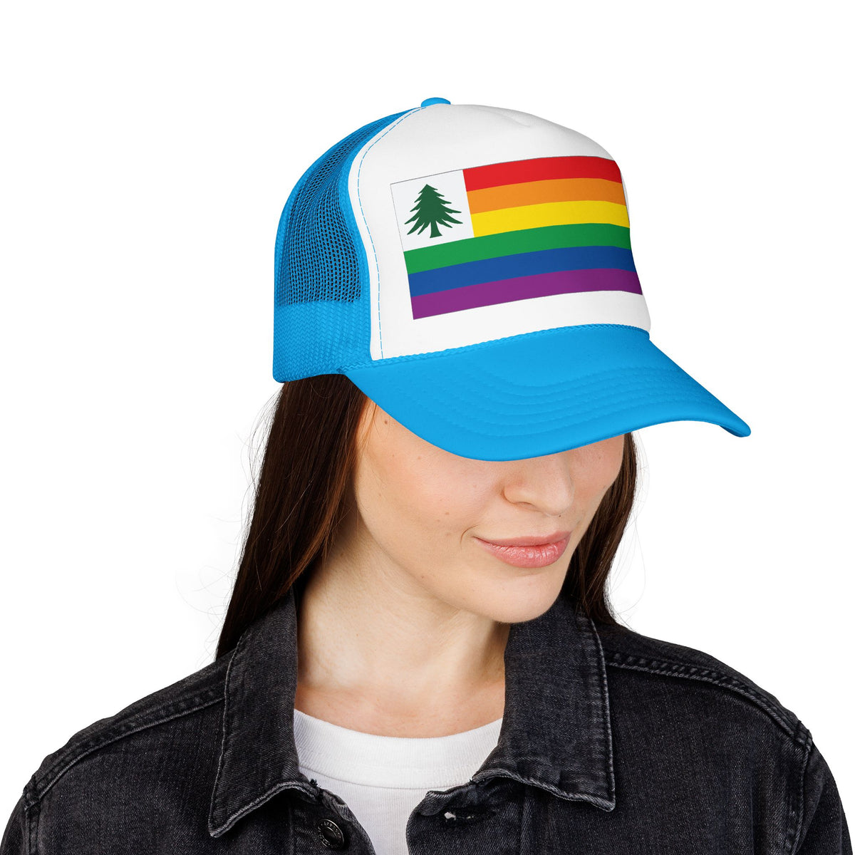 New England Rainbow Pride Flag "UNITED" Printed Foam Trucker Hat, Several Color Options
