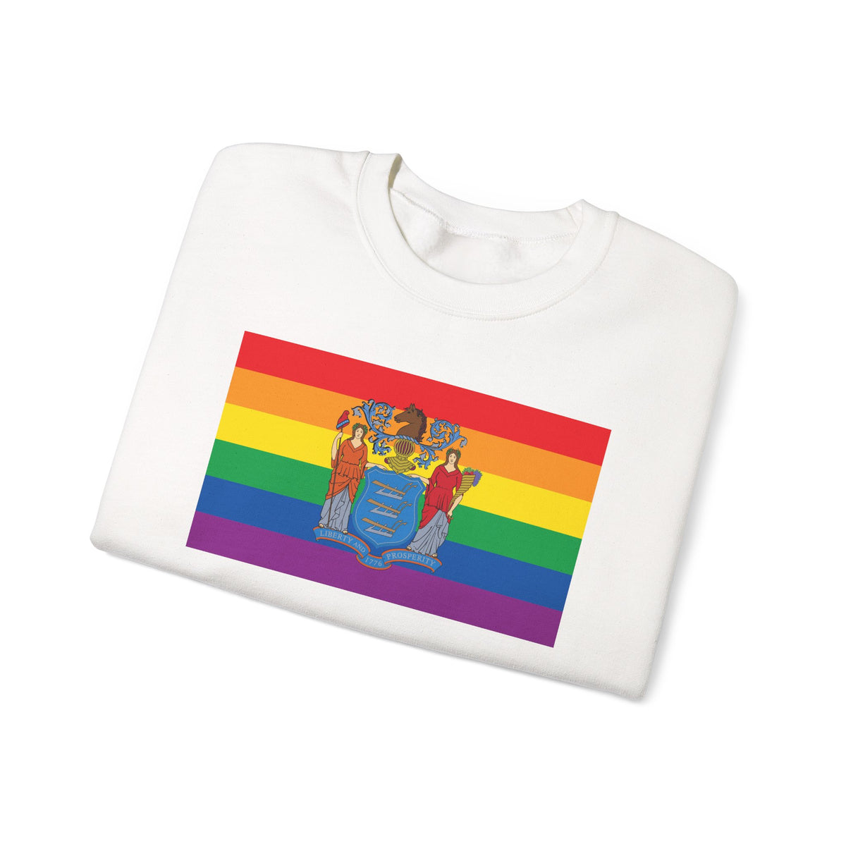 New Jersey Rainbow Pride Flag Unisex Crewneck Sweatshirt, White, Black or Light Pink