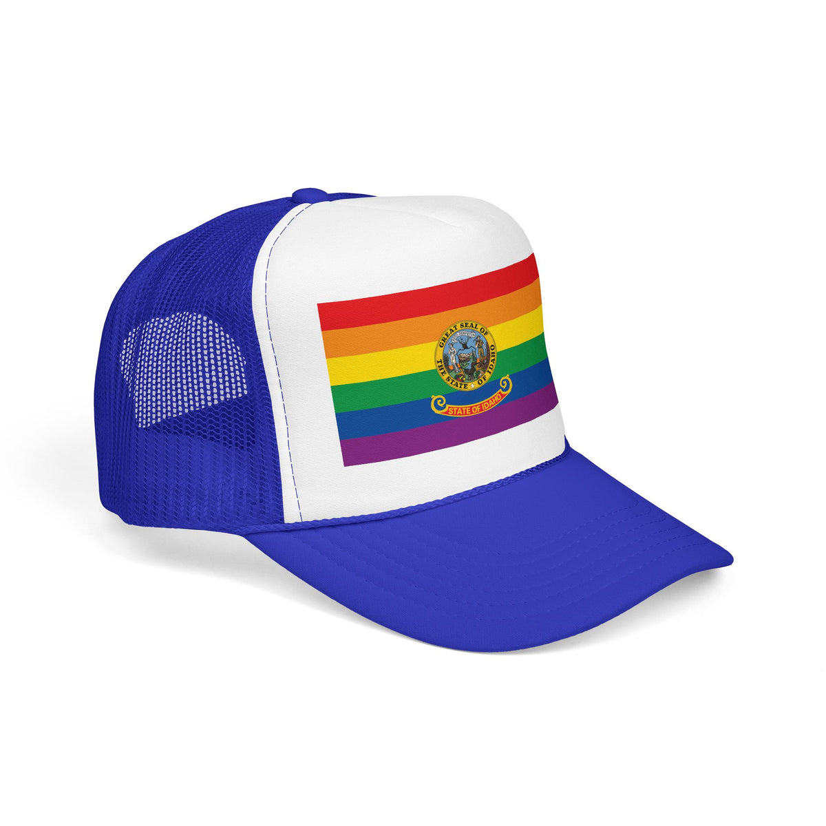 Idaho Rainbow Pride Flag "UNITED" Printed Foam Trucker Hat, Several Color Options