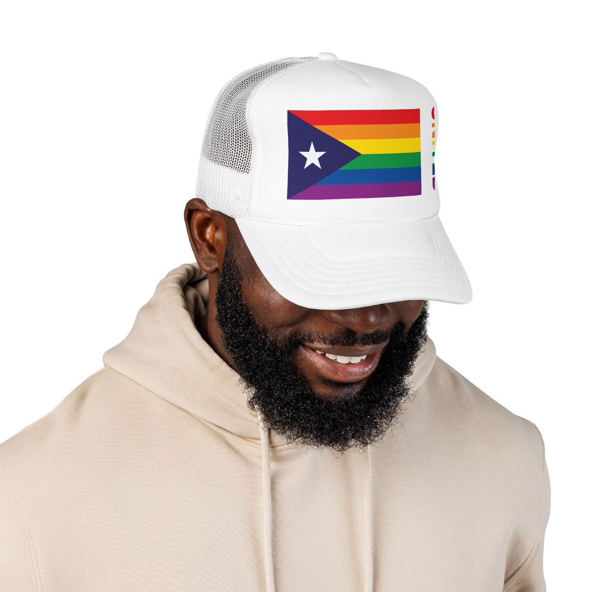 Puerto Rico Rainbow Pride Flag "UNITED" Printed Foam Trucker Hat, Several Color Options