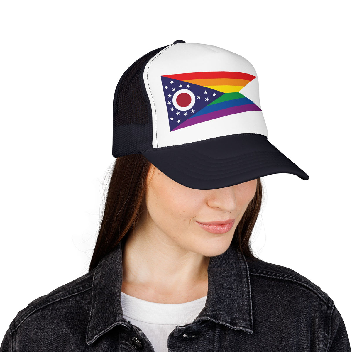 Ohio Rainbow Pride Flag "UNITED" Printed Foam Trucker Hat, Several Color Options