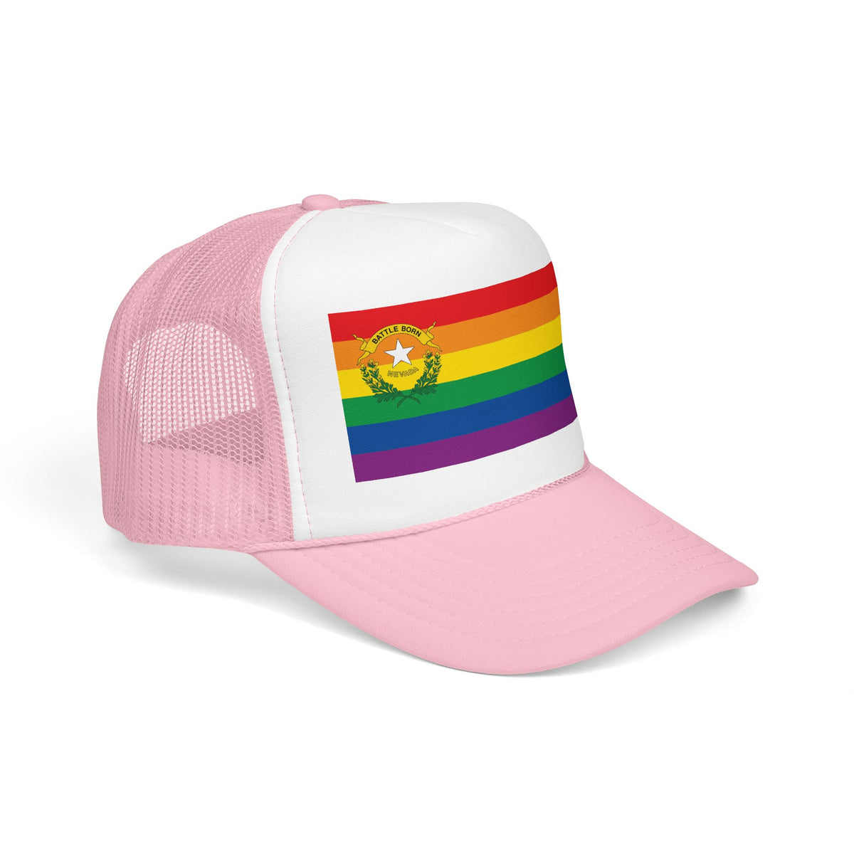 Nevada Rainbow Pride Flag "UNITED" Printed Foam Trucker Hat, Several Color Options
