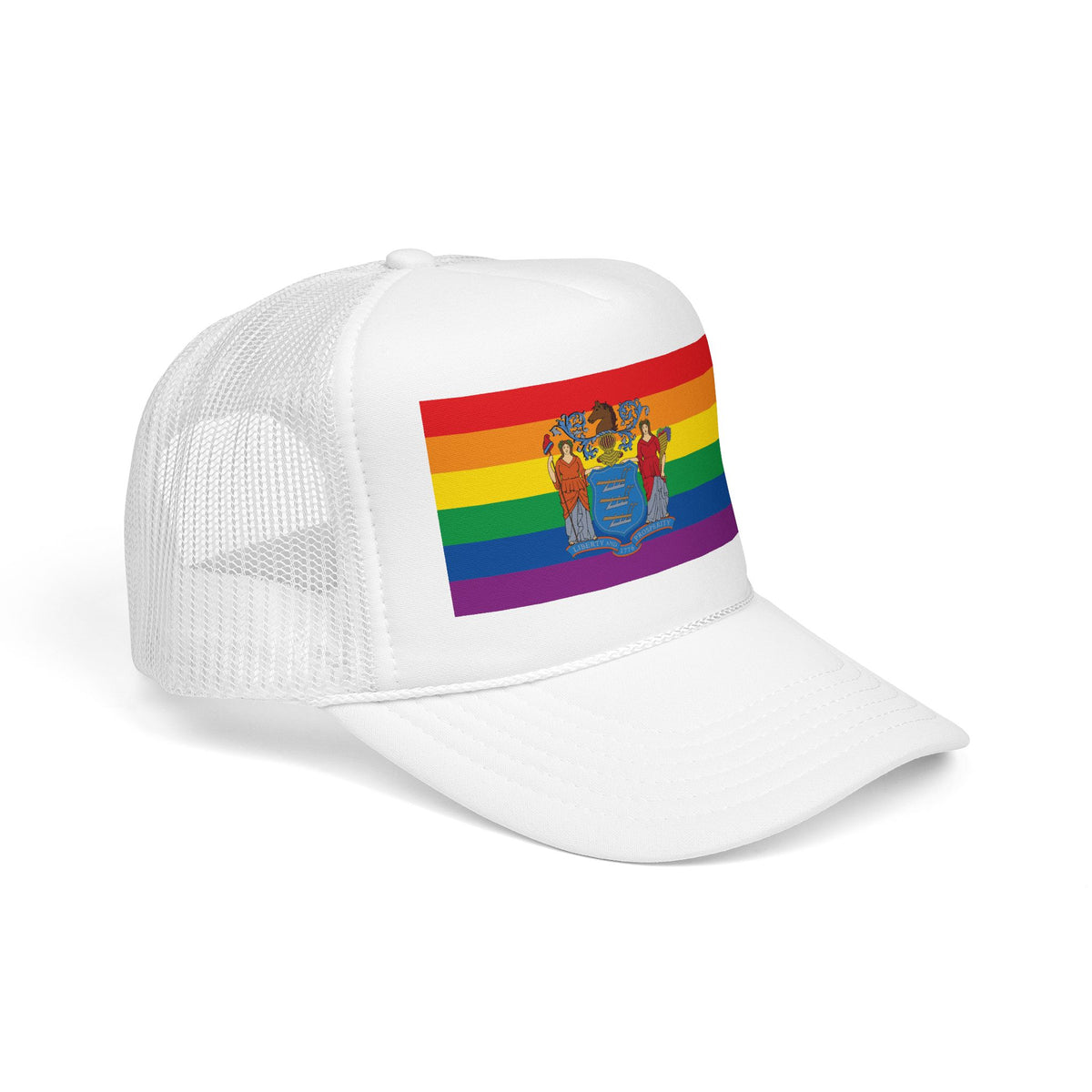 New Jersey Rainbow Pride Flag "UNITED" Printed Foam Trucker Hat, Several Color Options