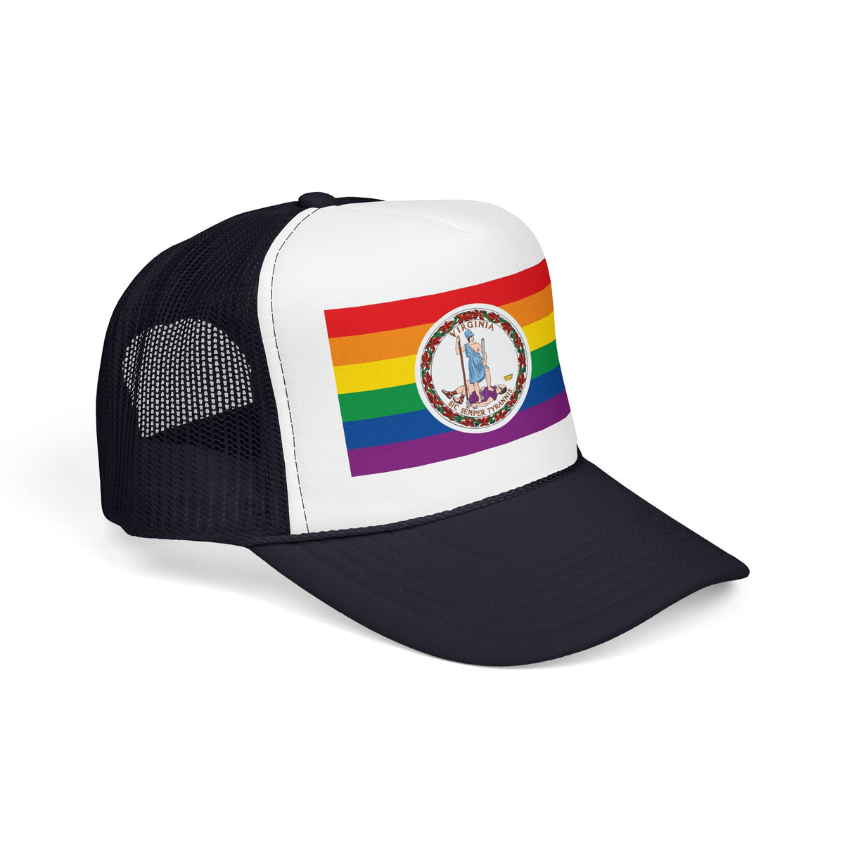 Virginia Rainbow Pride Flag "UNITED" Printed Foam Trucker Hat, Several Color Options
