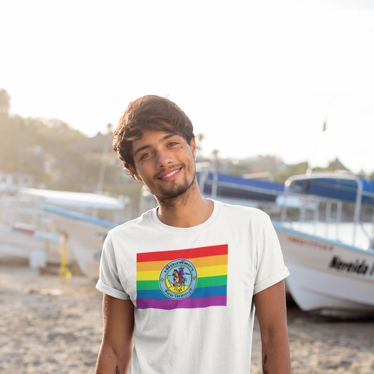 Pattaya, Thailand Pride flag T-shirt on a model