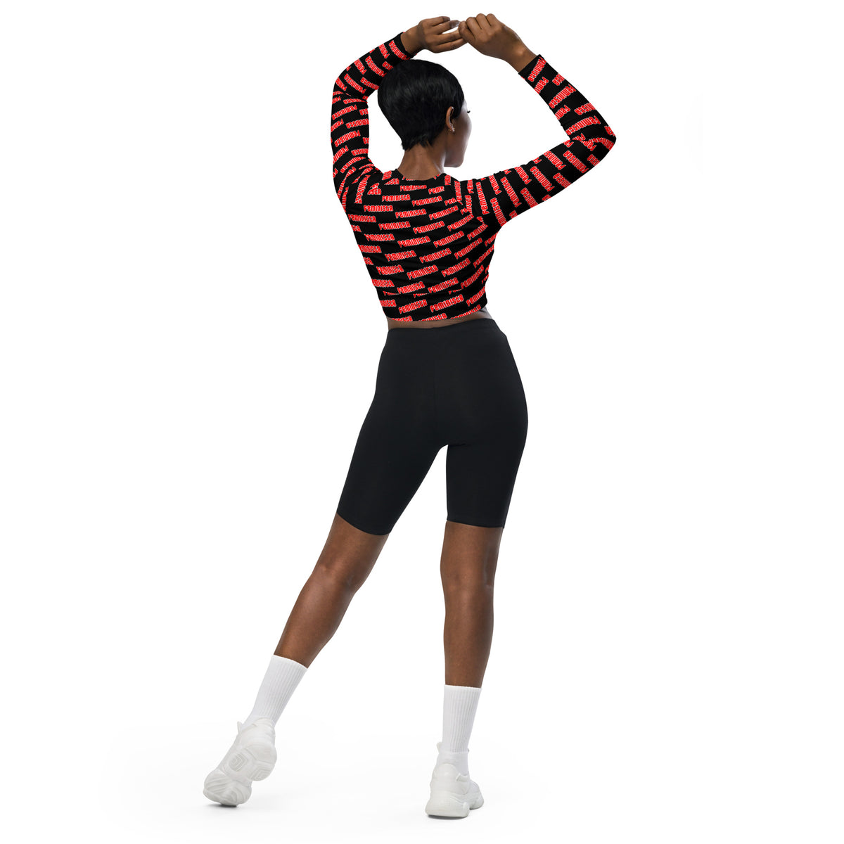 FEMINISTA Medusa Recycled long-sleeve crop top - Red, Black and White Deco on Black