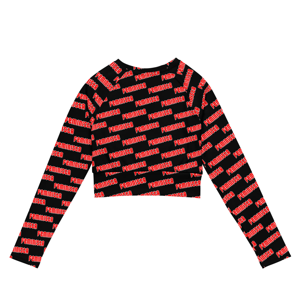 FEMINISTA Medusa Recycled long-sleeve crop top - Red, Black and White Deco on Black