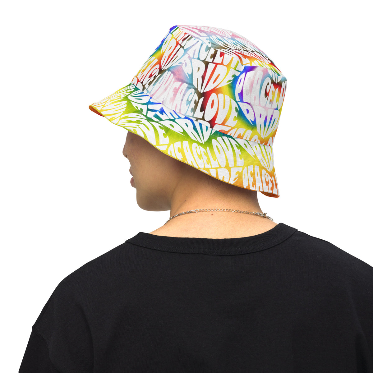 PEACE LOVE PRIDE Reversible Bucket Hat - progress pride tie-dye deco