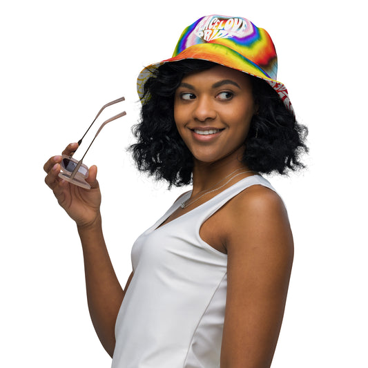 PEACE LOVE PRIDE Reversible Bucket Hat - progress pride tie-dye deco