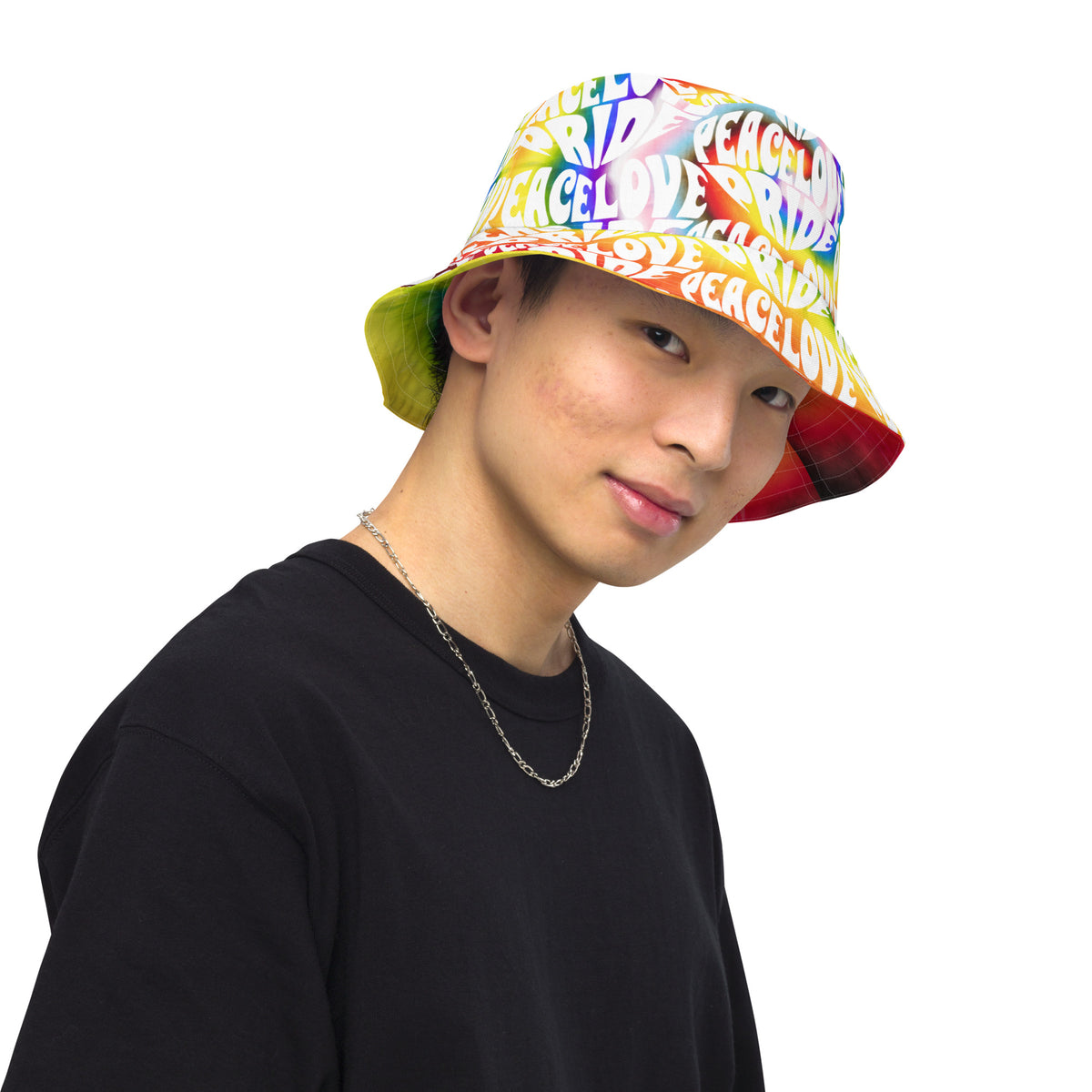 PEACE LOVE PRIDE Reversible Bucket Hat - progress pride tie-dye deco