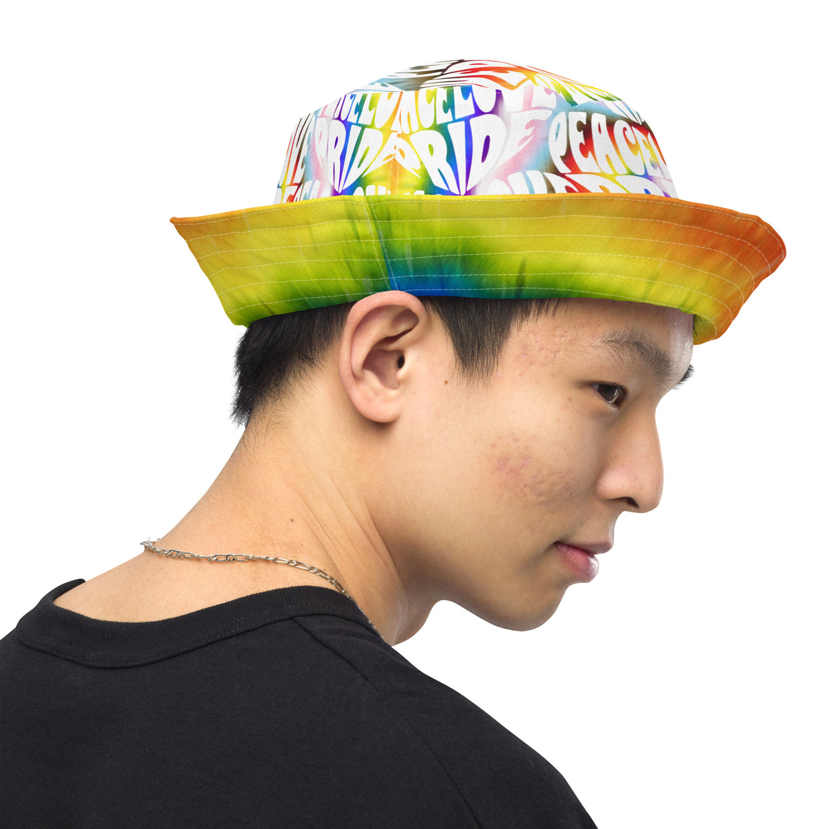 PEACE LOVE PRIDE Reversible Bucket Hat - progress pride tie-dye deco