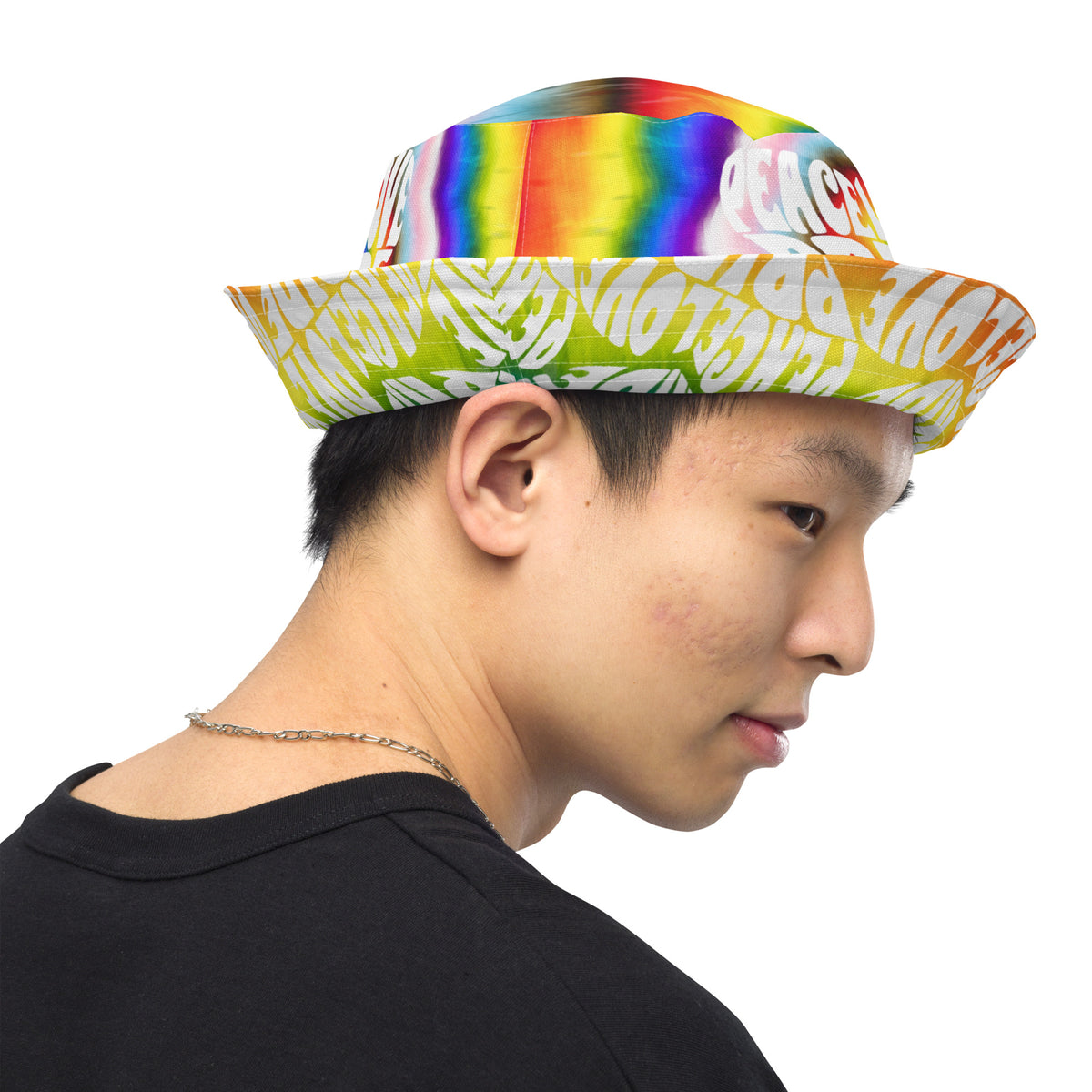 PEACE LOVE PRIDE Reversible Bucket Hat - progress pride tie-dye deco