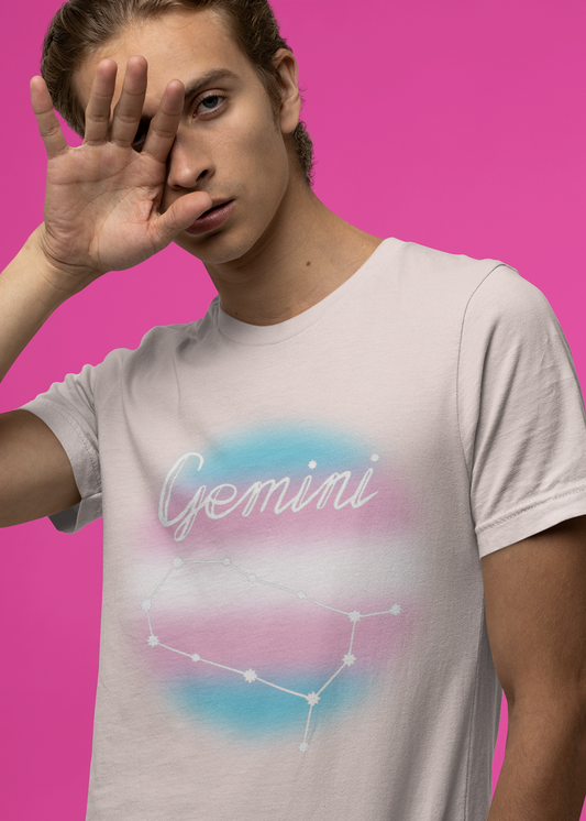 Gemini Constellation T-shirt, Astrology, Transgender Pride Flag