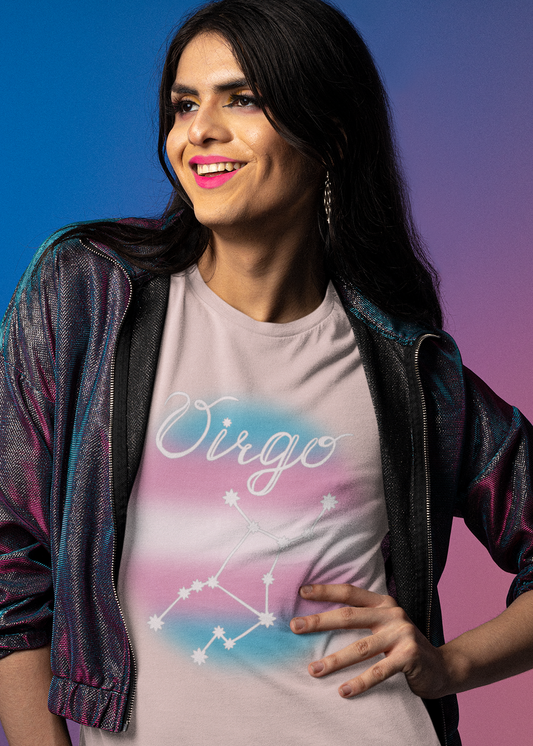 Virgo Constellation T-shirt, Astrology, Transgender Pride Flag