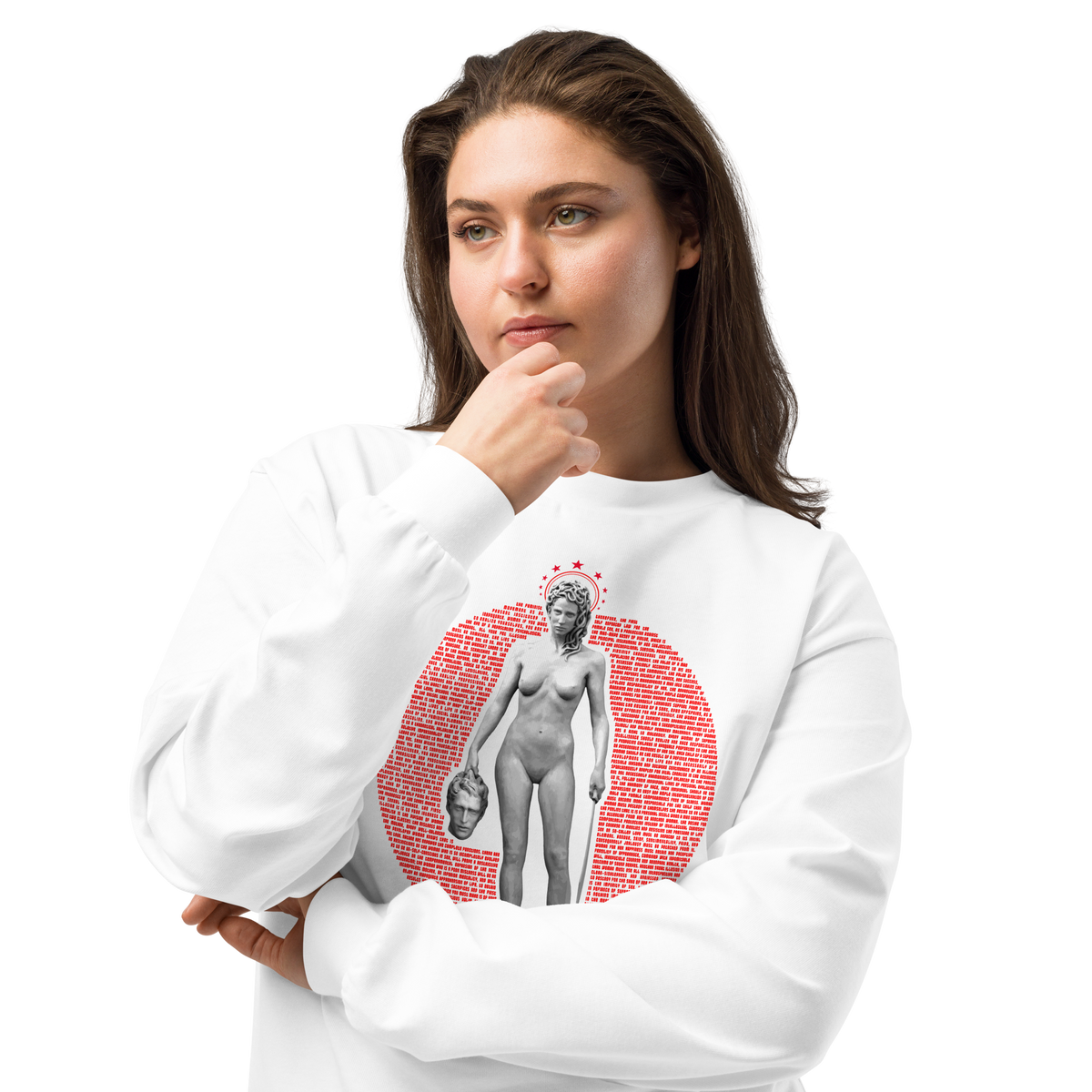 Feminist Manifesto 1914 Premium Heavyweight Long Sleeve Shirt  - Red with Medusa Deco on Black or White