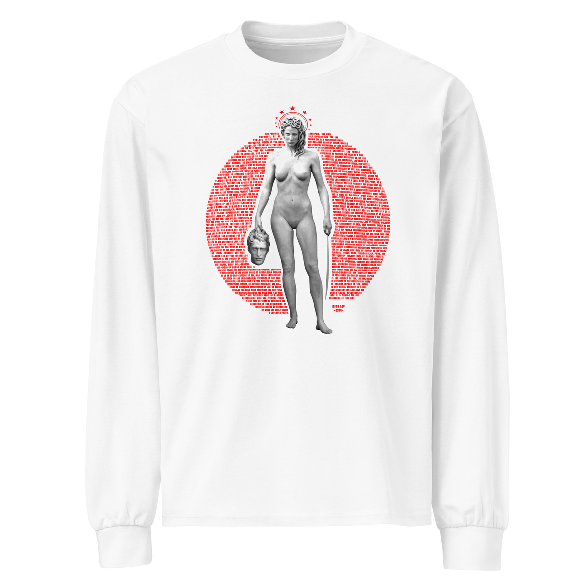 Feminist Manifesto 1914 Premium Heavyweight Long Sleeve Shirt  - Red with Medusa Deco on Black or White