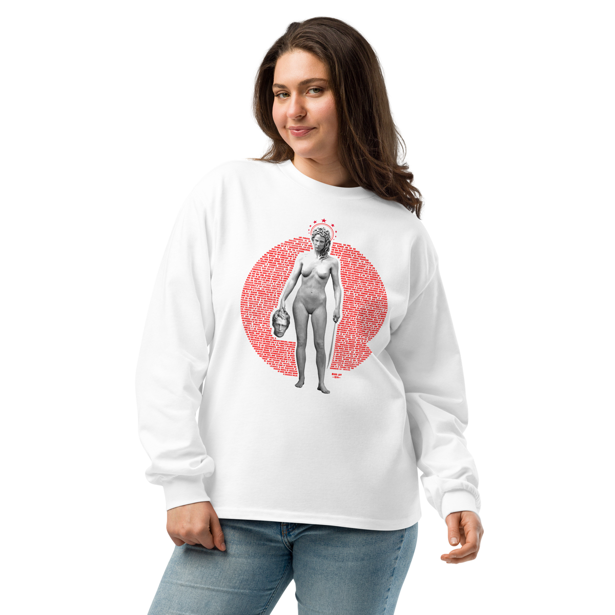 Feminist Manifesto 1914 Premium Heavyweight Long Sleeve Shirt  - Red with Medusa Deco on Black or White