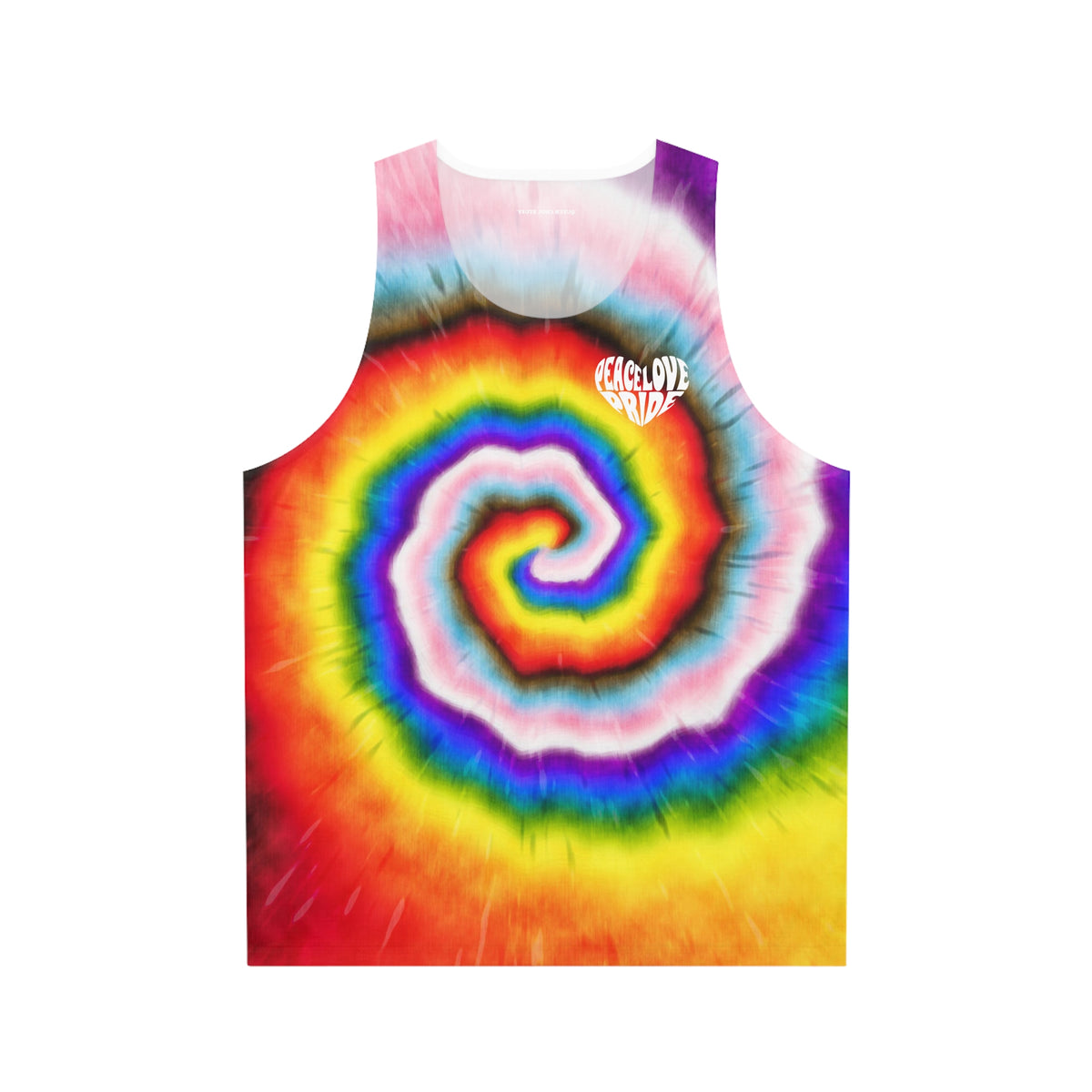 LOVE PEACE PRIDE Tank Top - progress pride tie-dye deco