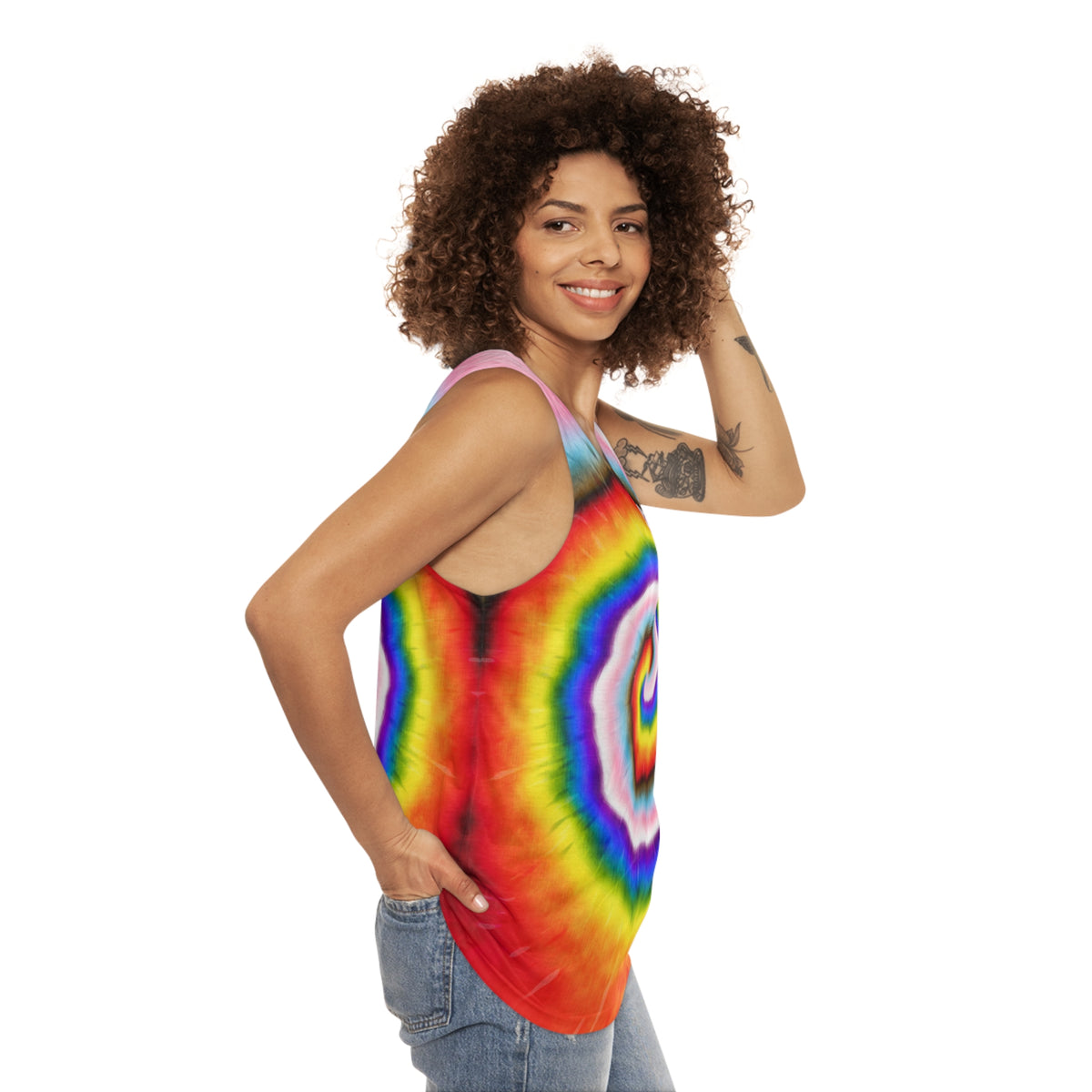 LOVE PEACE PRIDE Tank Top - progress pride tie-dye deco