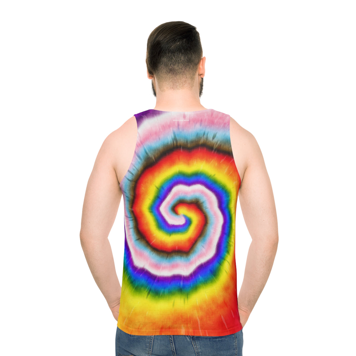 LOVE PEACE PRIDE Tank Top - progress pride tie-dye deco